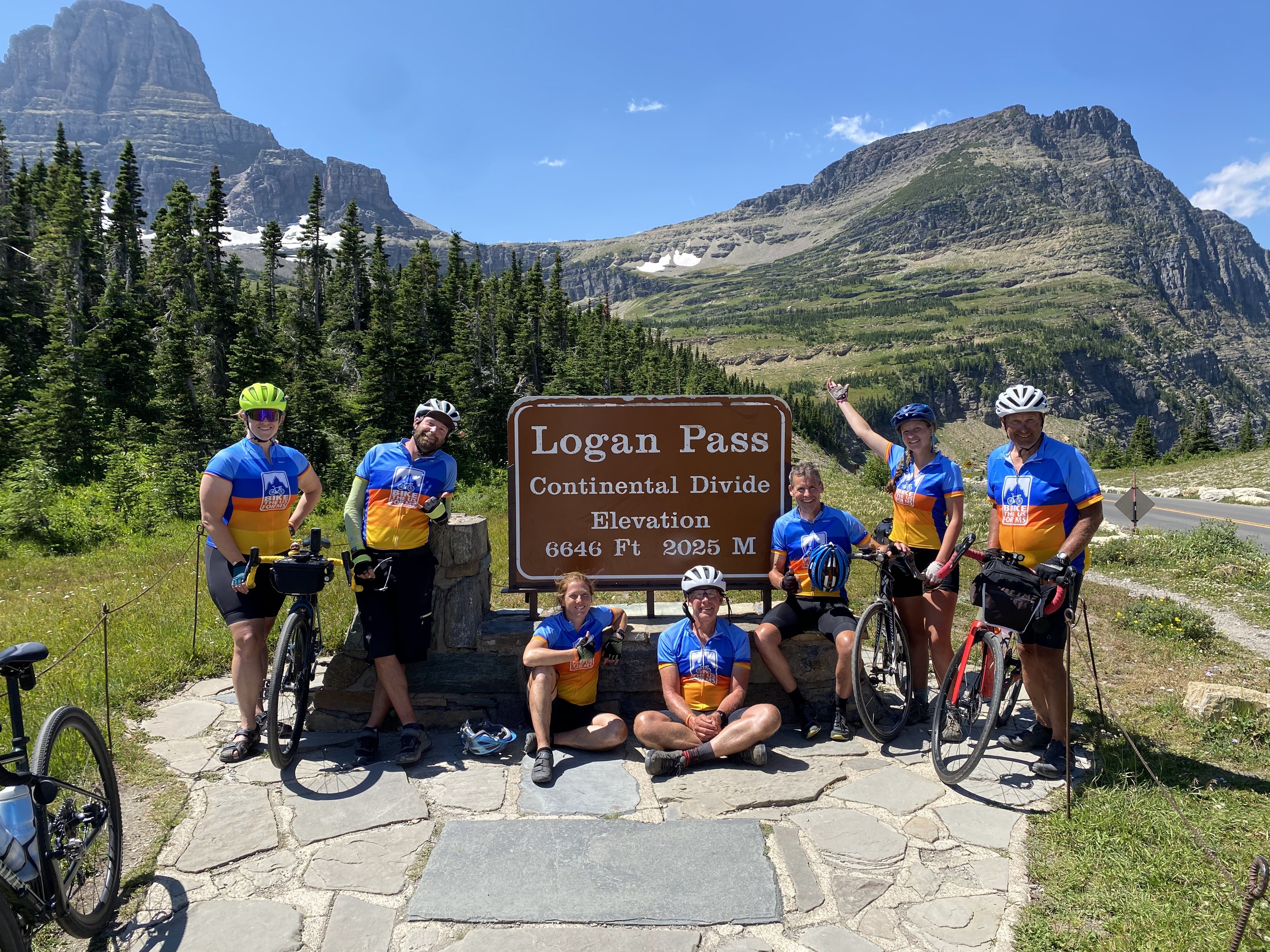Reaching the top of Glacier National Park as the team bike across the US for MS.