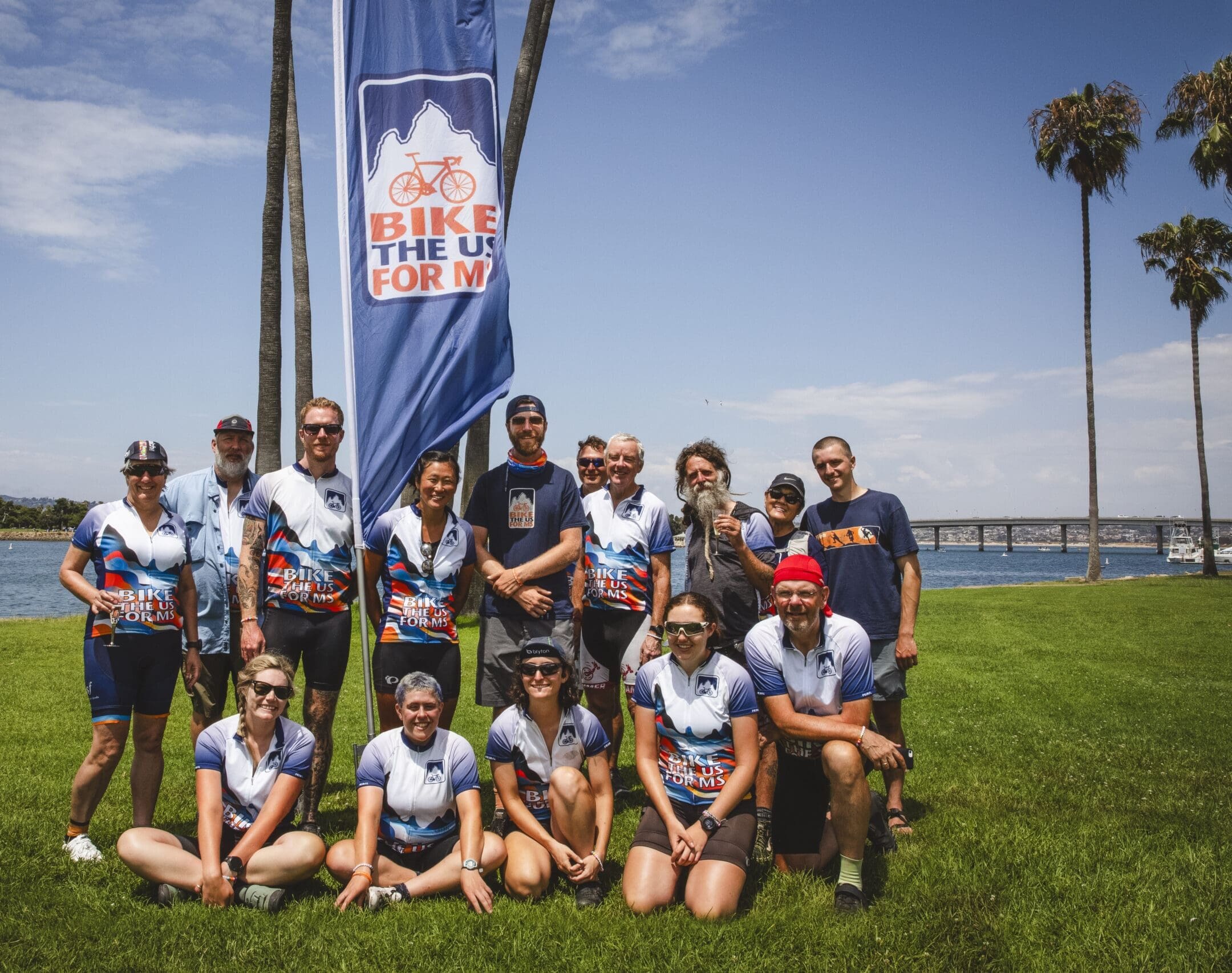 Bike the US for MS team with flag