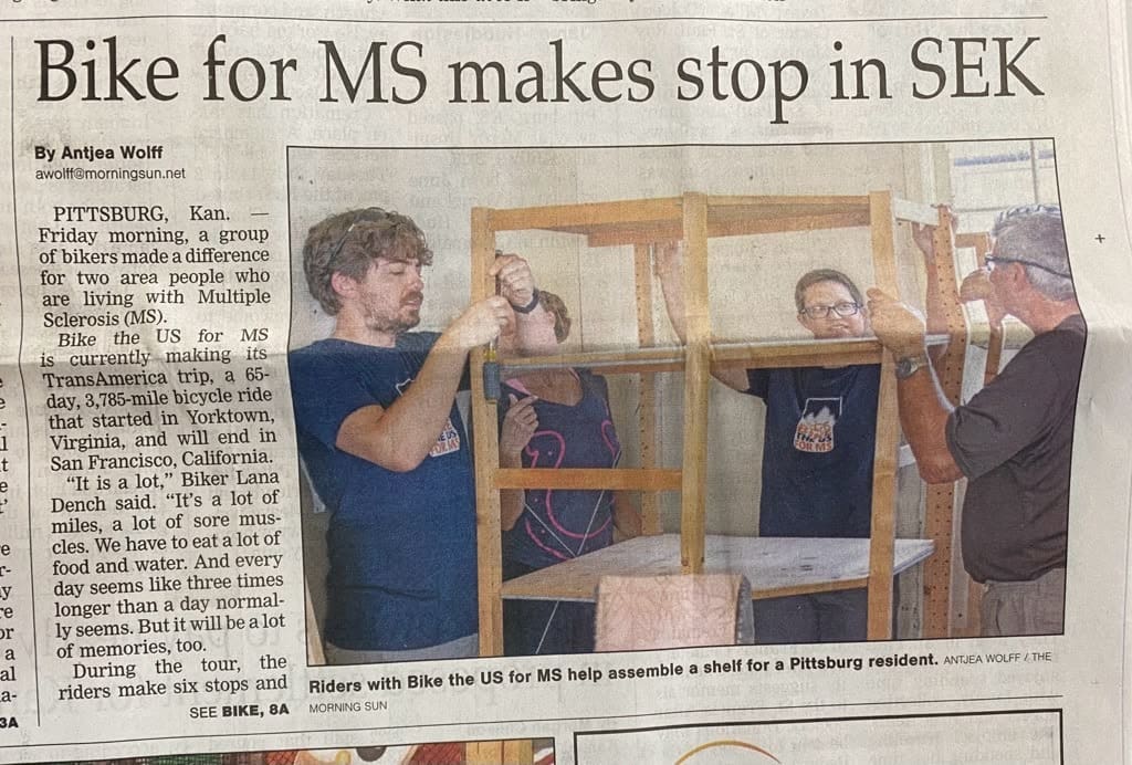 Newspaper article of our visit to Hope for MS Foundation in Pittsburg, KA
